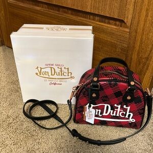 Von Dutch Red & Black Handbag Crossbody Satchel Purse